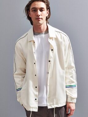 Puma x Big Sean Cream Satin Coach Jacket Snap-bottoms Athleisure Retro Varsity